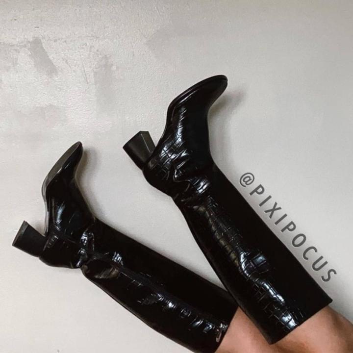 Giày boots đùi nữ zara chuẩn auth boot lửng cao cổ gót cao 5p hoạ tiết vân cá sấu VNXK bốt xuất khẩu dư xịn