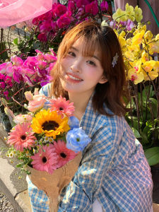 Áo Sơ Mi Kẻ Caro Tay Dài Dáng Rộng Phong Cách Hàn Quốc Dành Cho Nữ Mùa Xuân Hè Thường Ngày Chống Nắng Cổ Polo Màu Xanh Lam