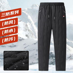 กางเกงขายาวทรงตรงผ้ากำมะหยี่ผสมขนแกะสำหรับฤดูหนาว กางเกงขายาวผู้ชาย กางเกงขายาวบุขนแกะหนา กางเกงขายาวทรงหลวม ป้องกันลมหนาว