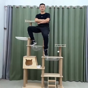 คอนโดแมวขนาดใหญ่พิเศษสูง พร้อมโดมนอนแบบใส ป้องกันความชื้นและแมลง เสาลับเล็บ ขนาดใหญ่ บ้านไม้แมว คอนโดแมวไม้ โครงปีนแมว cat tree tower ที่นอนแมว หลุมแมว