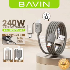 BAVIN CB388 4-in-1 240W PD Magnetic Super Fast Charging Cable Multi-Compatible Data Cord for iP Android /Laptop/Tablet