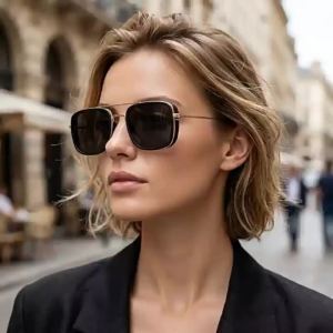 New Sunglasses Punk Sunglasses New Mens Square Uv400 Twin-beam Aviator Sunglasses