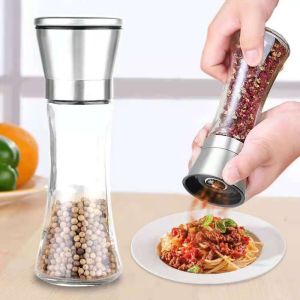 Manual Grinding Bottle 304 Stainless Steel Black Pepper Pepper Spice Glass Grinder Bottle