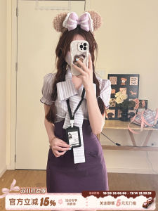 Elegant Short-Sleeve Shirt And Skirt Set for Women High Intelligence Sensation Commute Wave Dot Pattern Two-Piece Suit Polyester