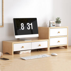 XUXU Computer Monitor Rack Desktop Organizer Drawer Wood Desktop Shelf 1/2 Layer Screen Increase Height Shelf Rak Komputer Keyboard Tray Bracket 电脑增高架