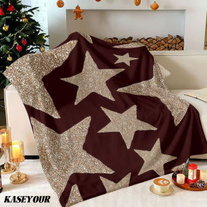 Beast Kingdom | Glitter Gold Stars Winter Summer Flannel Blanket Throw Fleece Soft Fuzzy Plush Cozy Fleece Blankets for Sofa Ideal Gifts