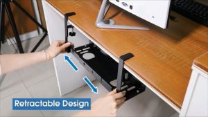 Desk Cable Tidy Trays Organizer Storage Cable Management Under Desk No-Drill Cable Basket Metal Adjustable Under Desk Cable Management Tray