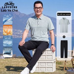 LAOYECHE | Bộ Quần Áo Nam Cổ Ngắn Thoáng Khí Mùa Hè Dành Cho Người Già