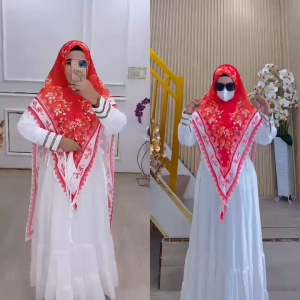 Hijab Instan Syari Motif Printing Merah Putih ADEL Bahan Ceruti Babydoll Premium Ory AjeZas Collect