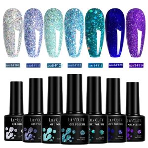 LILYCUTE 7pcs 7ml Glitter เล็บเจลชุด Gorgeous Nude สีชมพูสะท้อนแสงกึ่งถาวร Soak Off UV DIY เล็บชุดแต่งเล็บ