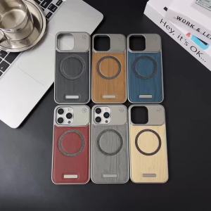 Frameless Wood Grain Leather Magnetic Case For MagSafe iPhone 17 Pro Max 17Air 16 15 14 Plus 13 12 Pro Max Mag Safe Phone Cover