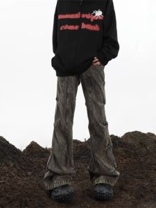 American Style Faded Mud Loose Wide Leg Jeans Mens Bell Bottom Long Trousers Casual Wear Youth Popularity Autumn Fashion