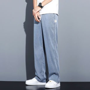 Summer soft Lyocell fabric mens jeans loose straight leg pants drawstring elastic waist Korean casual pants plus size M-5XL
