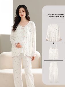 MiiOW | Bộ đồ ngủ dài tay mùa hè cho bà bầu Catman có đệm ngực Bộ đồ ngủ dài tay quần dài ba mảnh mặc ở nhà cho phụ nữ mang thai