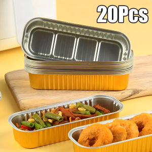 20Pcs Disposable Golden Aluminum Foil Thickened Baking Tin Carton Rectangular Air Fryer Baking Pan Cake Cup Baking Accessories