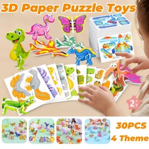 30Pcs Set 3D Paper Puzzles Kids DIY Handmade Educational Toys Cartoon Stereoscopic Jigsaw Gifts