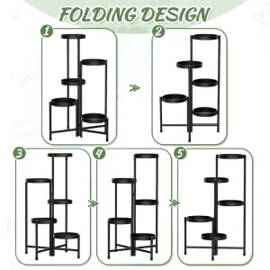 Giá đỡ cây bằng kim loại màu đen 4 tầng Có thể gập lại cho nhiều loại cây Chậu trồng cây trong nhà ngoài trời Sắp xếp ở