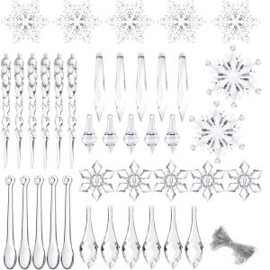 ชุดตกแต่งคริสต์มาส 12/24 ชิ้น เกล็ดหิมะอะคริลิค ของประดับแขวนต้นคริสต์มาส สำหรับตกแต่งบ้านในวันปีใหม่