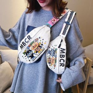 Happy Mall COD INS Net Red All-match MBCR Cartoon Canvas Messenger Cute Girls Student Chest Bag Popular Waist Bag
