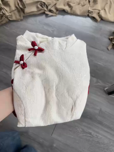 Outfit đi chùa set thiết kế mặc Tết chất Gấm áo hoa tay búp cổ tàu đính ngọc ba nơ kèm quần Tuyết Nhung