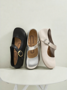 Belle | Retro Lamb Skin Silver Ballet Mary Jane Shoes For Women