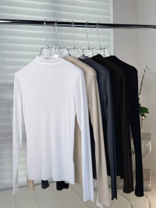 เสื้อยืดคอกลมแขนยาวผ้าตาข่ายสองชั้นสำหรับผู้หญิง ฤดูใบไม้ร่วง 2023 ทรงสลิมฟิต ผ้าไนลอน 100% เสื้อชั้นในคอกลมระดับไฮเอนด์