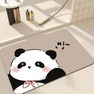 VIKAMA Dễ Thương Nơ Gấu Trúc Phòng Tắm Thảm Chùi Chân Mềm Mại Hút Nước Chống Trơn Trượt Hoạt Hình In Hình Động Vật Thảm Trong Nhà Nhà Thảm Trải Sàn