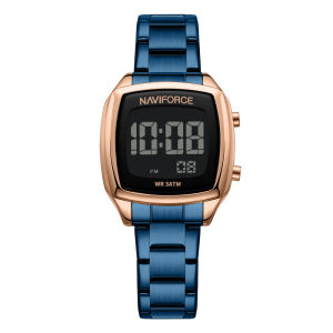 NAVIFORCE 5047 Elegant Leisure Waterproof Women Digital Watch Night Light Stainless Steel Strap Zinc Alloy Case Square Dial Design Woman Writswatch