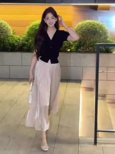 ฤดูร้อน น้ําแข็งบาง ผ้าไหม ขากว้าง กางเกง สูง เอว พลีท หลวม Drapey กางเกง โปร่งแสง วัสดุผ้าแก้ว ลำลอง ชุดทํางาน