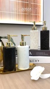 Dispenser Refill Pump Bottle Marble Ceramic Soap Botol Keramik Motif Marmer Sabun Soap Dispenser