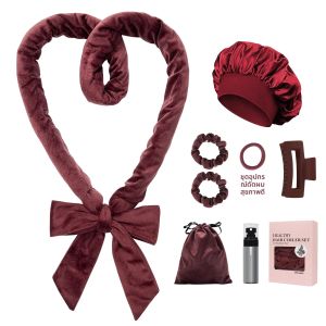 ชุดม้วนผมแบบไม่ใช้ความร้อน 9 ชิ้น สีน้ำตาลแดงอ่อน ไม่ต้องใช้ความร้อน ขนาด 70 นิ้ว สำหรับผู้หญิง ผมยาว ลอนคลาย ใช้สำหรับม้วนผมตอนกลางคืน