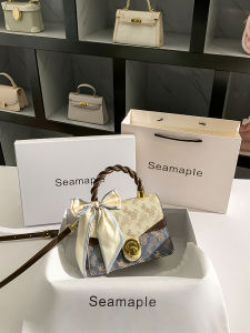 กระเป๋าถือหนังแท้ทรงสี่เหลี่ยมเล็ก ดีไซน์เก๋ไก๋หรูหรา กระเป๋าสะพายไหล่ข้างเดียวสำหรับผู้หญิง กระเป๋าถือหนังแท้ Seamanple