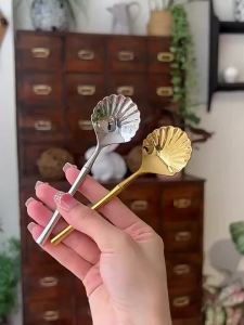 Dessert Stirring Spoon Stainless Steel Seashell Coffee Spoon Unique Design Teaspoon Elegant Afternoon Tea Present〔CC11〕