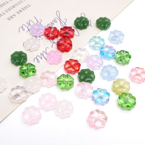 10/20Pcs 10mm Colorful Lucky Four-Leaf Flower Crystal Glass Bead Earrings Necklace Bracelets DIY Jewelry Making Accessories Fashion