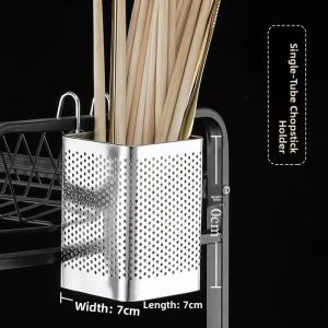 Square Stainless Steel Chopsticks Holder Hanging Drainable Kitchen Storage Box Dining Utensils Draining Rack Double Tube Design