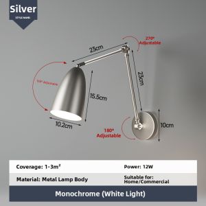 AODN | Retractable Long Arm Adjustable Reading Wall Lamp