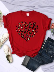 Simple Broken Leopard Heart Women Tshirt Casual Fashion T Shirts Soft Fashion Tee Clothing Harajuku Comfortable WomenS T Shirt