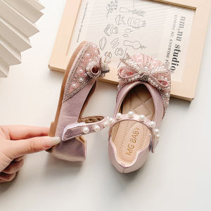 Princess Shoes for Girls Spring Autumn New Style Small Girl Butterfly Knot Square Head Fashionable Soft Bottom Children Leather Shoes