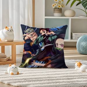 Bandai | Demon Slayer Love Breathing Art Anime Plush Pillow Cover Soft Short Plush Cushion Cover For Sofa Bedroom Home Decor Gift