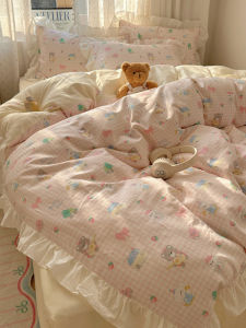 Thickened Pure Cotton Bedding Set with Lace Design Simple Style including Duvet Cover Sheet Bed Skirt Three-Piece Dormitory Set