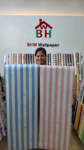 BHW Wallpaper Pink and White Striped Design PVC Self adhesive Waterproof Wallpaper Fabric Safety Home Decor Wall covering For Living Rome  L20