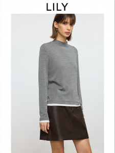 Lily | Áo Sweater Knit Thiết Kế Mới Ống Cao Phân nửa Ôm Body Tông Màu Đơn Giản Thu Đông