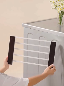 ODOROKU Invisible & Foldable Washing Machine Storage Rack Side Fridge Magnetic Folding Shelf Wall Mounted Installation Free Cloth Rack Hanger Storage Foldable Laundry Rack Space Saving Organizer Clothes Drying Rack Detergent Towel