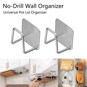 2-8 PCS No-Drill Under Cabinet Organizer - Wall Mount Pot Lid & Cutting Board Rack with Heavy Duty Hooks for Kitchen Storage