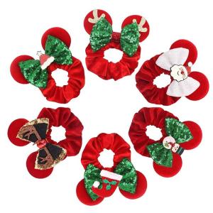 Disney Christmas Day Scrunchies Haarband Vrouwen Elastische Paardenstaart Houder Meisjes Pailletten Strik Kids Haaraccessoires