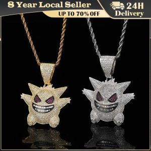 HOYON Halloween Party Pendant Fashion Hip Hop Necklace Cute Elf Ghost Pendant with Twisted Chain Silver Gold Color Jewelry Gifts