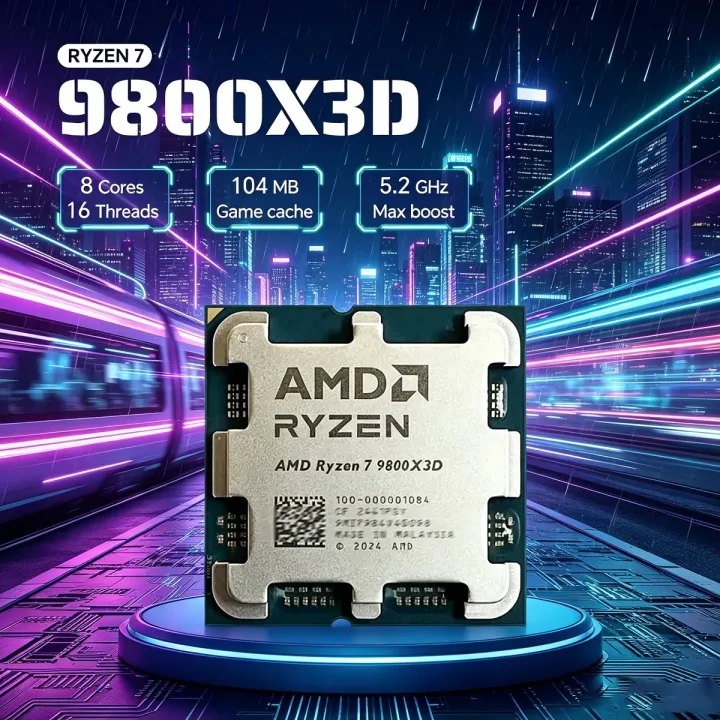 Ryzen™ 7 9800X3D AMD CPU 8C/16T New Processor 120W 3D V-Cache L3=96M up to 5.2 GHz Socket AM5 but without cooler