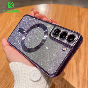 FLOVEME Plating Gradient Glitter Phone Case For Samsung Galaxy S24 S23 S22 S21 Ultra Plus Wireless Charging With lens Film Clear Silicone Back Cover For Samsung S21 S22 S23 S24
