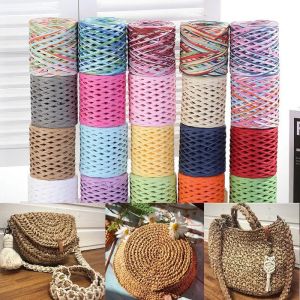 200Meters Natural Raffia Straw Yarn For Hand-Knitted Crocheting Rafia Straw Paper Yarn DIY Handmade Summer Straw Sunhat Beach Bag