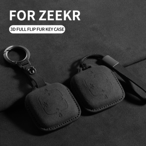 Suede Car Flip Key Case Cover Fob For ZEEKR X 001 007 009 7X MIX Car Smart Remote Keychain Protector Shell Decorative Accessorie